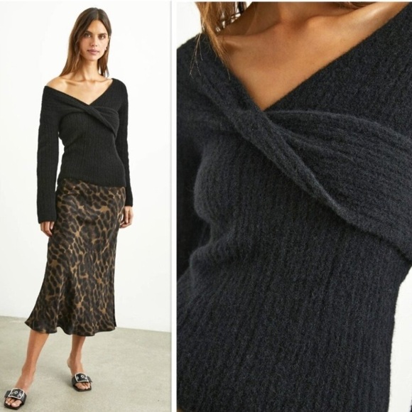 Rails NWT XL Alpaca Florence Sweater Black Off the Shoulder - Picture 3 of 7